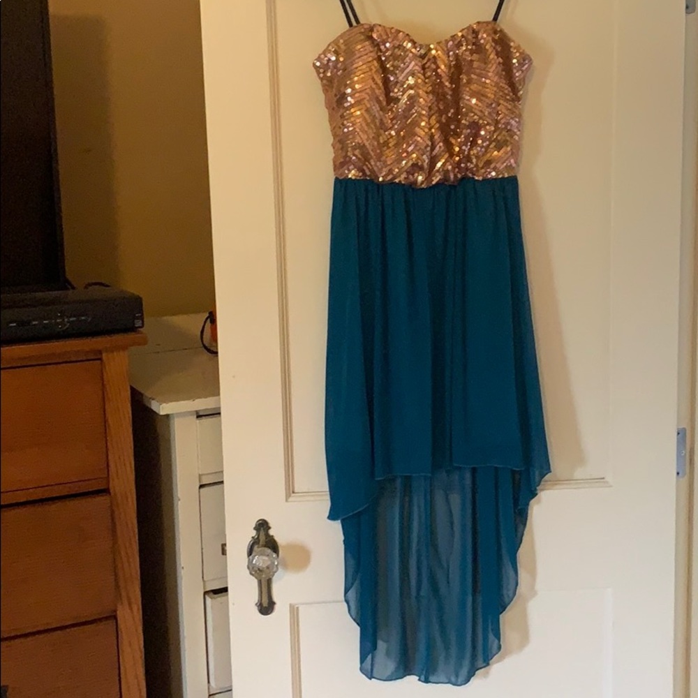 Formal strapless sequin high-low dress